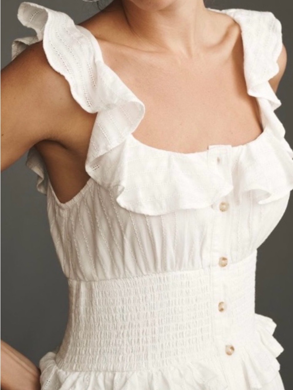 Anthropologie Pilcro ruffled smocked waist button up dress - Picture 4 of 10